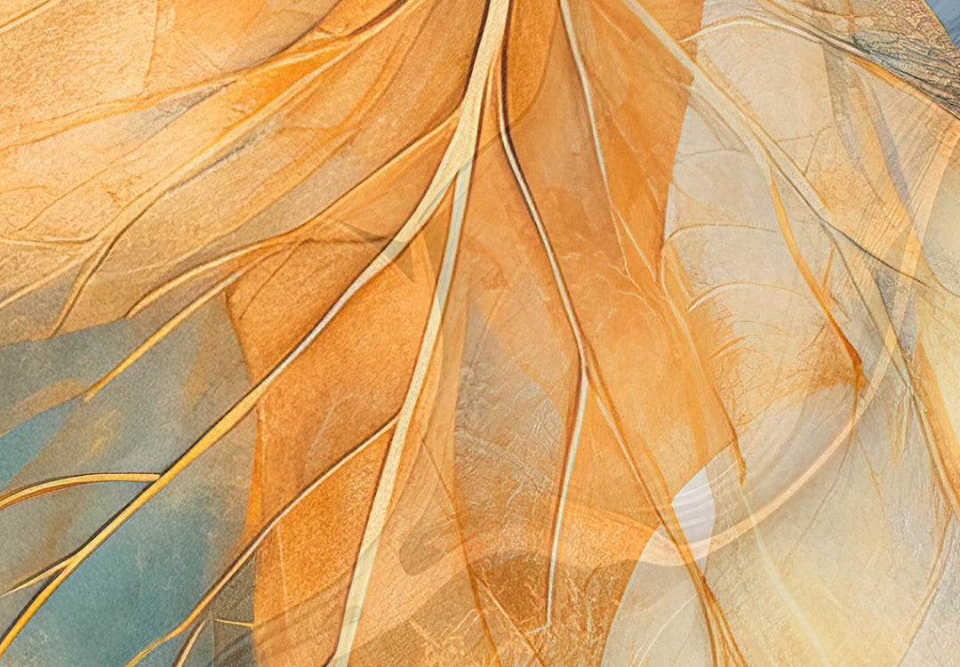 Fototapetes - Oranžas un tirkīza lapas uz miglaina fona - 151907 G-ART