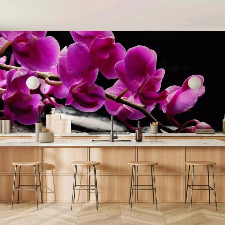 Fototapetes - Orhidejas un Zen akmeņi uz melna fona, 60188 G-ART