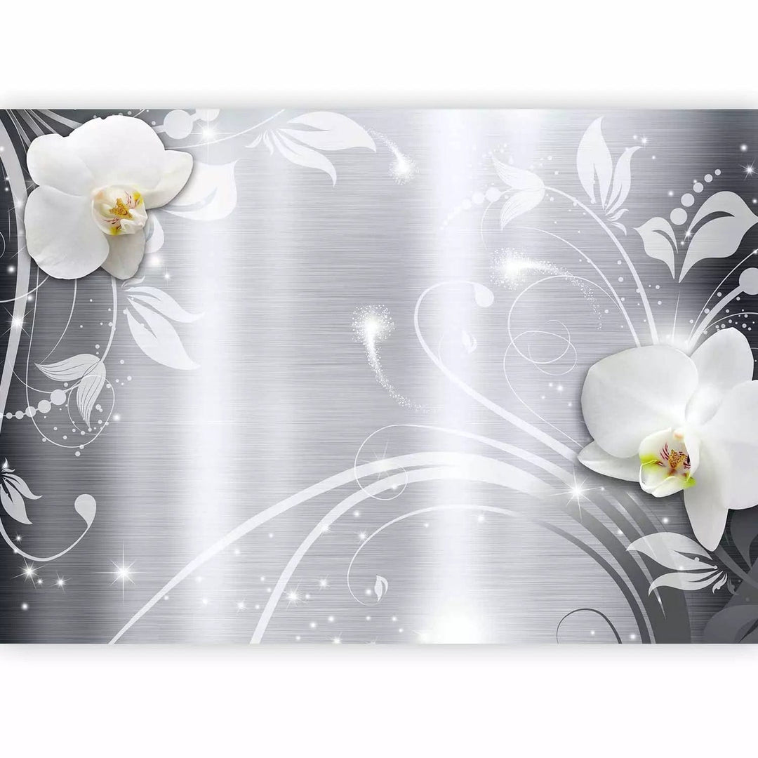 Fototapetes - abstrakcija ar baltiem ziediem uz tērauda fona, 60798 G-ART