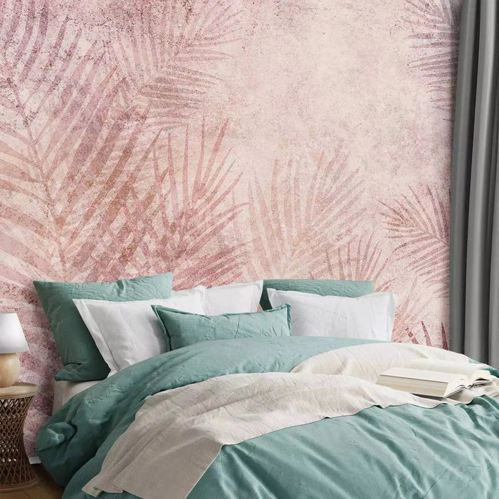 Fototapetes - Palmu lapas rozā krāsā - košs akcents uz sienas G-ART