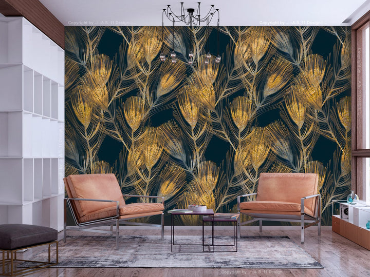 Fototapetes melnā un zeltā krāsā - Pāvu spalvas, 142521 G-ART