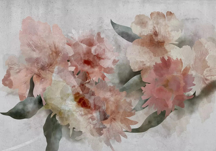 Fototapetes - Ar akvareli apgleznots ziedošs dārzs - rozā peonijas G-ART