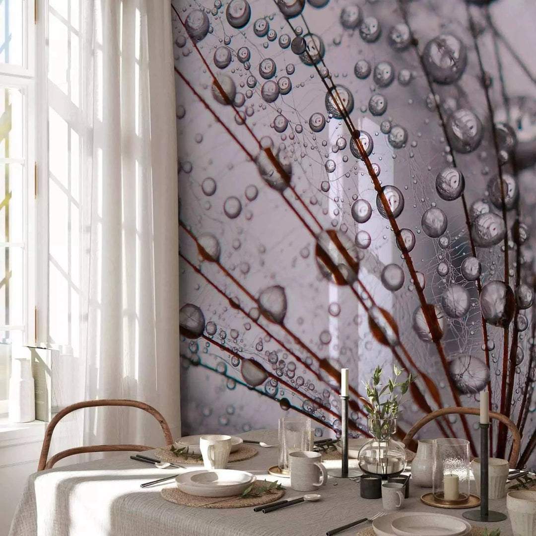 Fototapetes - Pienene un rīta rasa - tuvplāns ar ūdens pilieniem G-ART