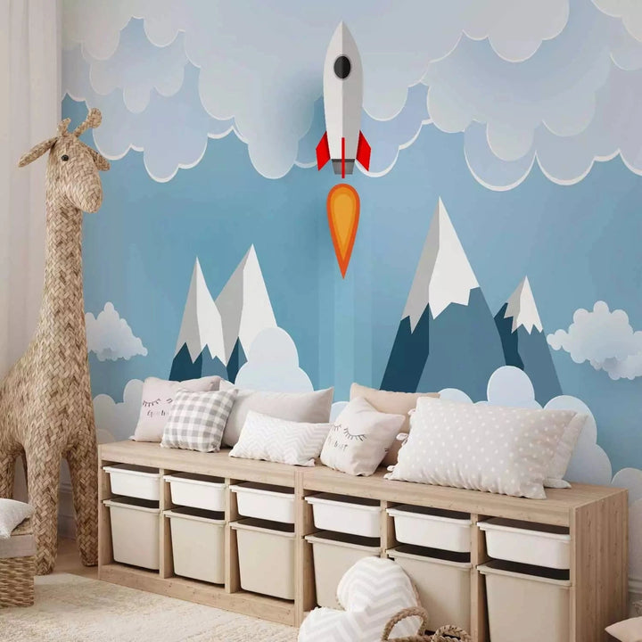 Fototapetes puikam, bērnistabai zilos toņos, Raķete - 118591 G-ART