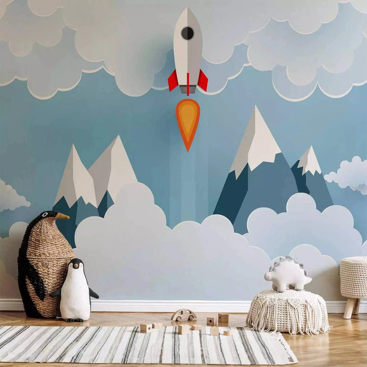 Fototapetes puikam, bērnistabai zilos toņos, Raķete - 118591 G-ART