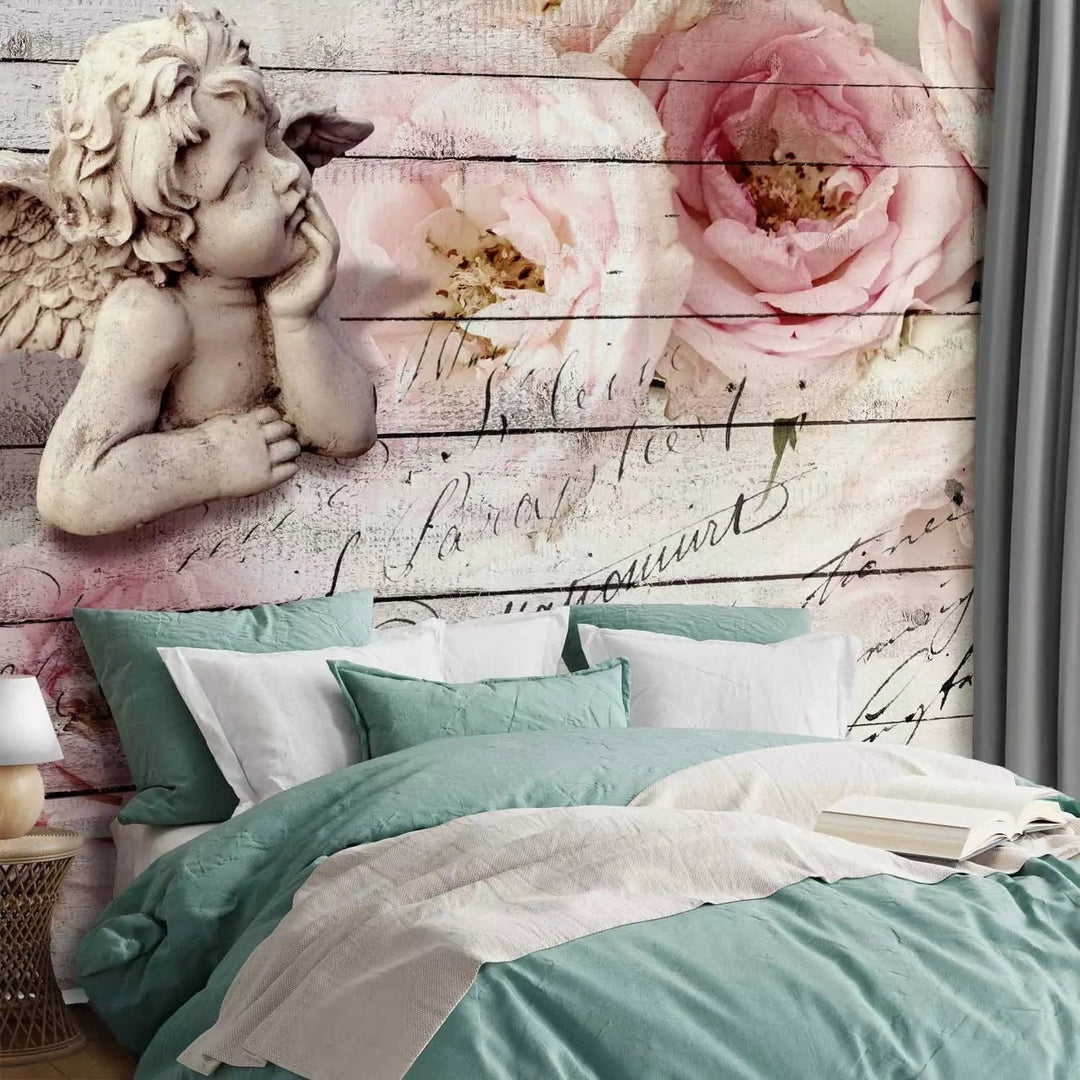 Fototapetes ar eņģeli un ziediem - romantiskai atmosferai G-ART