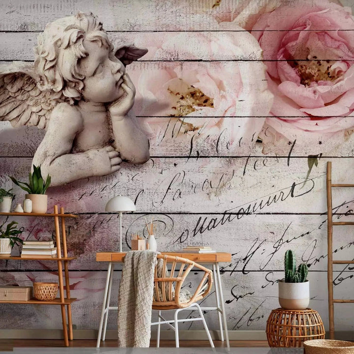 Fototapetes ar eņģeli un ziediem - romantiskai atmosferai G-ART