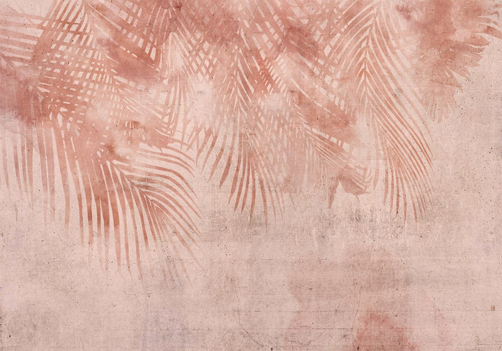 Fototapetes - Rozā palmas - minimalistisks tropu motīvs ar lapām G-ART