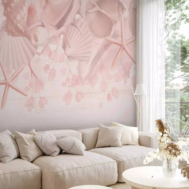 Fototapetes rozā toņos ar jūras un pludmales motīvu, guļamistabai G-ART