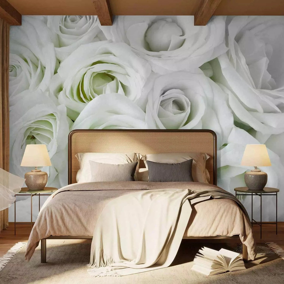 Fototapetes - Satīna roze (zaļos toņos) - mierīgam interjeram G-ART