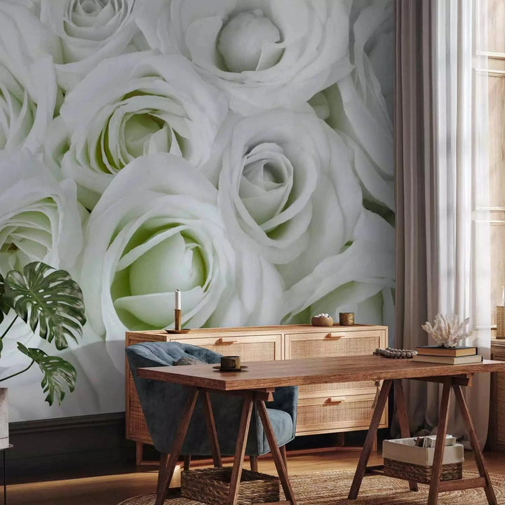 Fototapetes - Satīna roze (zaļos toņos) - mierīgam interjeram G-ART