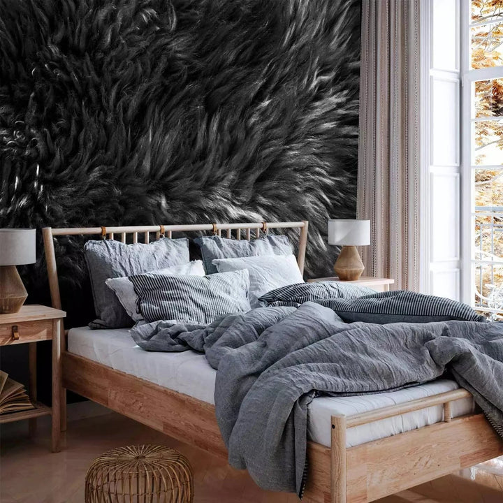 Fototapetes ar aitādas vilnas imitāciju melnā krāsā G-ART