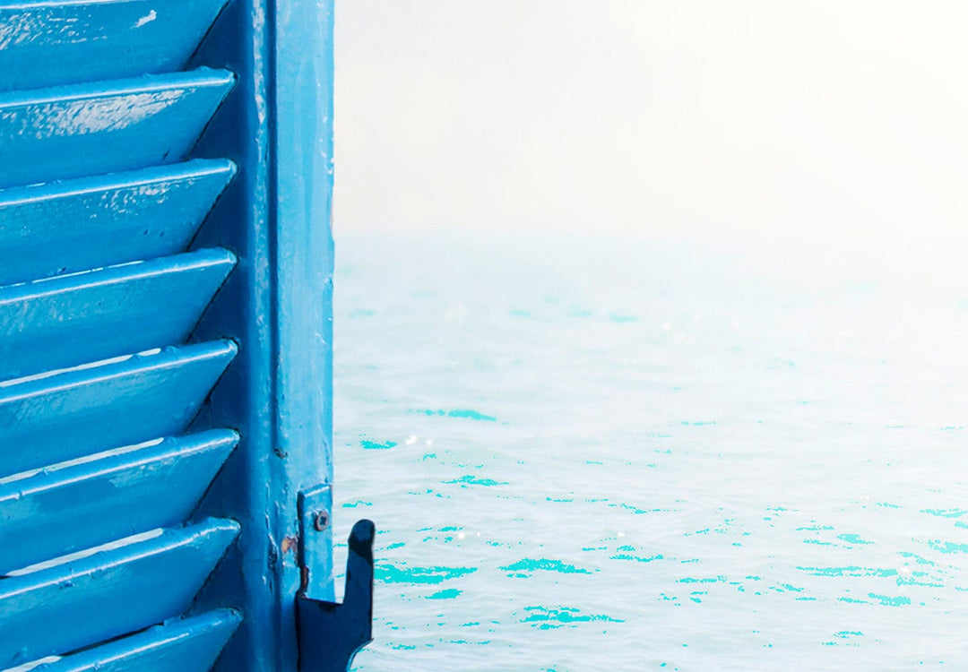 Fototapetes - Skats uz okeānu, atvērti logi ar skatu uz palmām G-ART