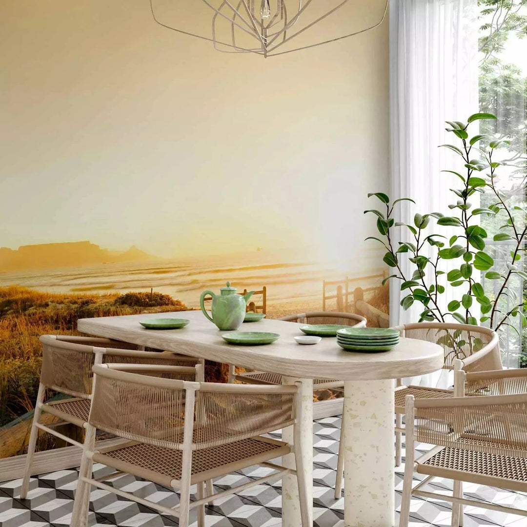 Fototapetes - Smilšu pludmale saules staros, dzeltenos toņos G-ART