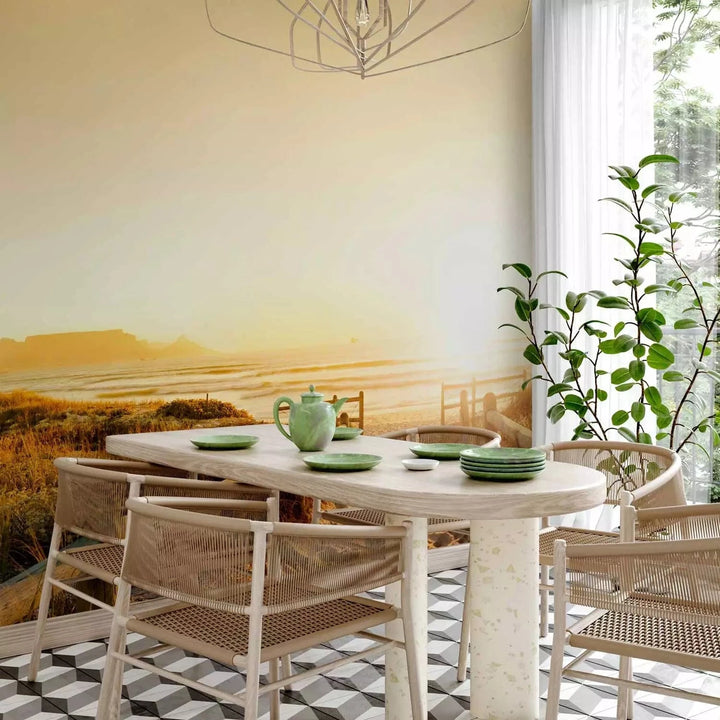 Fototapetes - Smilšu pludmale saules staros, dzeltenos toņos G-ART