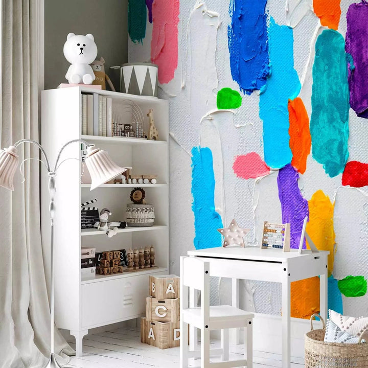 Fototapetes bērnistabai - krāsains raksts uz balta fona G-ART