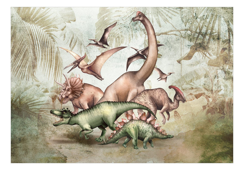 Fototapetes ar dinozauriem - Trikeratops, tiranozaurs un stegozaurs G-ART