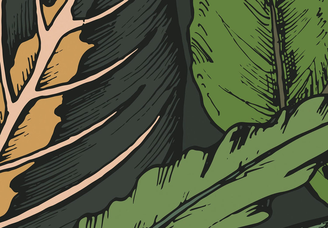 Fototapetes zaļā krāsā - Tropisko lapu kompozīcija zaļās krāsās G-ART