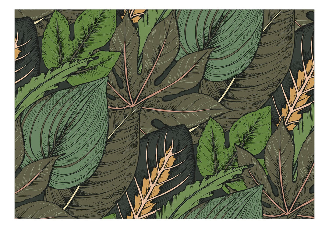 Fototapetes zaļā krāsā - Tropisko lapu kompozīcija zaļās krāsās G-ART