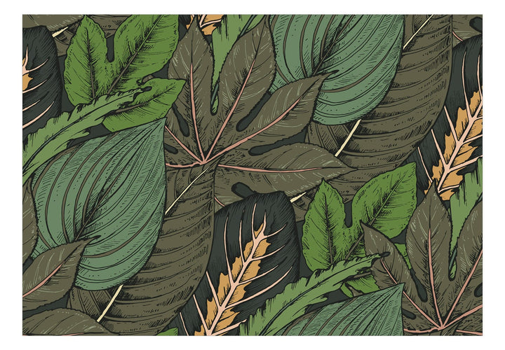Fototapetes zaļā krāsā - Tropisko lapu kompozīcija zaļās krāsās G-ART