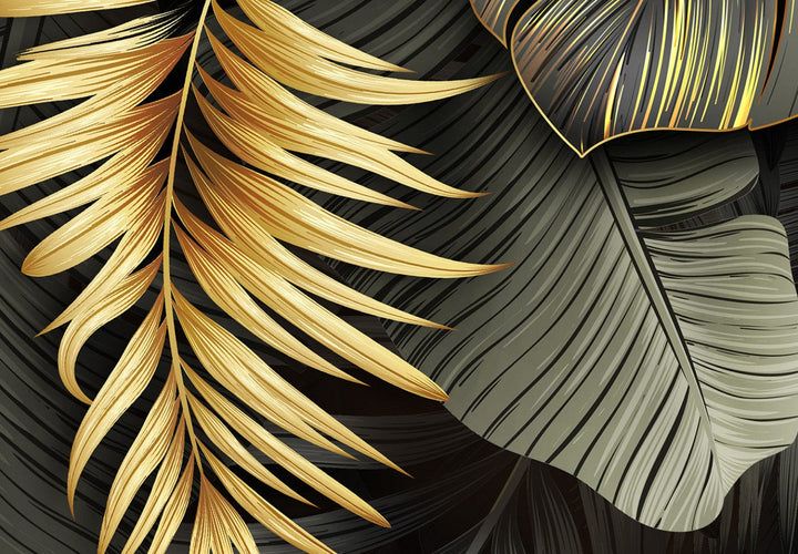 Fototapetes - Tropu lapas zaļos un zelta toņos - 142318 G-ART