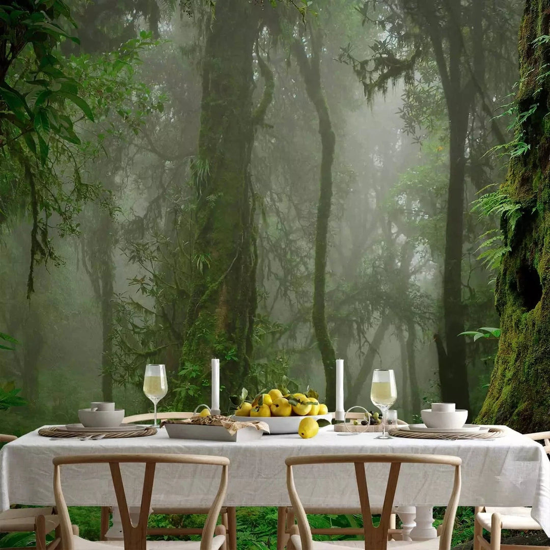 Fototapetes guļamistabai - Tropu mežs ar zaļumiem un miglu - 150970 G-ART