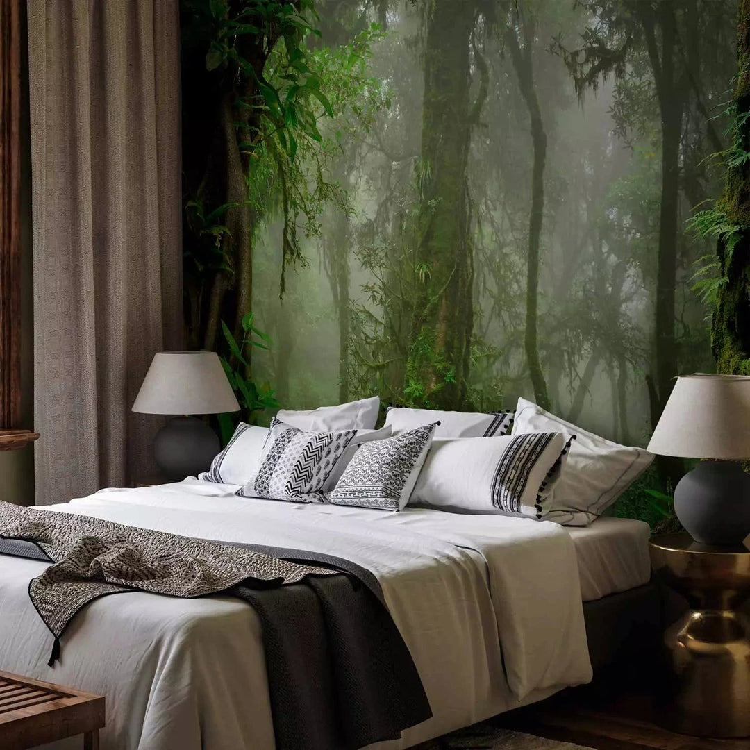 Fototapetes guļamistabai - Tropu mežs ar zaļumiem un miglu - 150970 G-ART