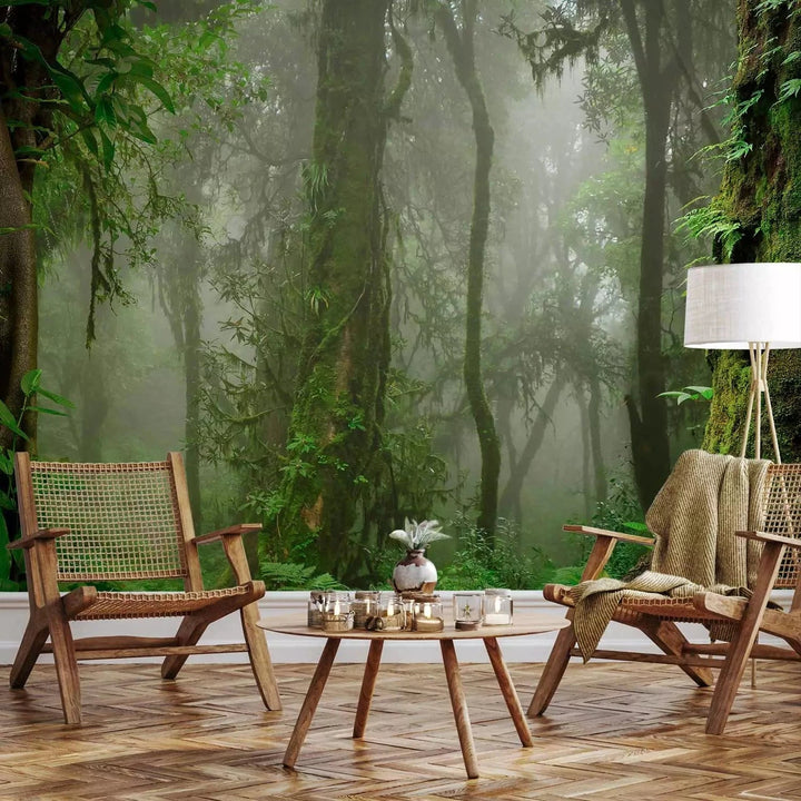 Fototapetes guļamistabai - Tropu mežs ar zaļumiem un miglu - 150970 G-ART
