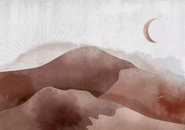 Fototapetes - tuksneša ainava ar mēnesi un saullēktu G-ART