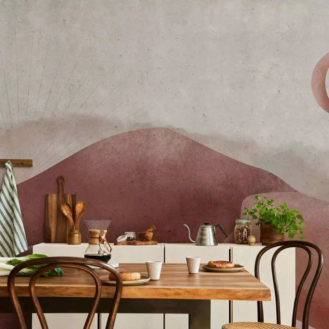 Fototapetes - tuksneša ainava ar mēnesi un saullēktu G-ART