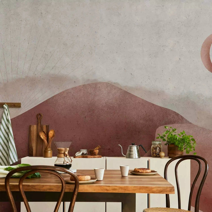 Fototapetes - tuksneša ainava ar mēnesi un saullēktu G-ART