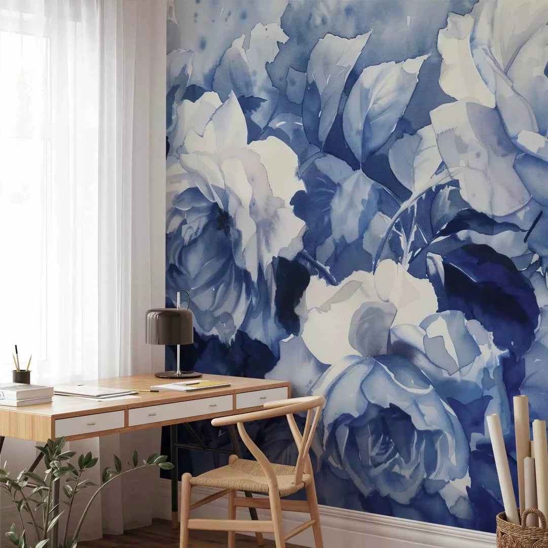 Fototapetes - Ūdenskrāsas rozes - kompozīcijas zilos toņos G-ART