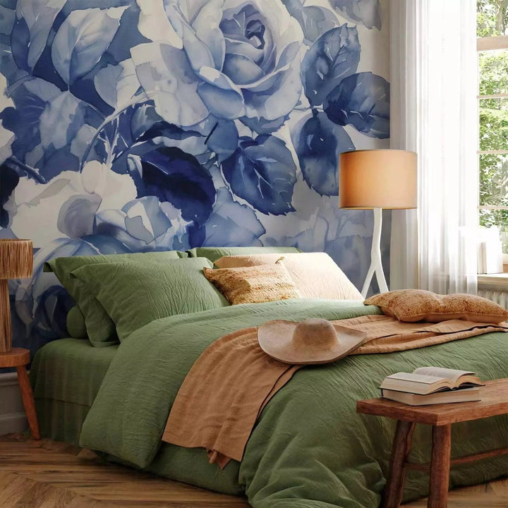 Fototapetes - Ūdenskrāsas rozes - kompozīcijas zilos toņos G-ART