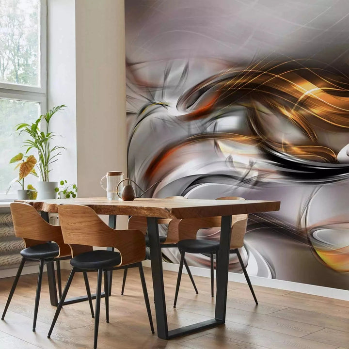 Fototapetes viesistabai ar abstrakciju - Zelta mākonis - pelēkā G-ART