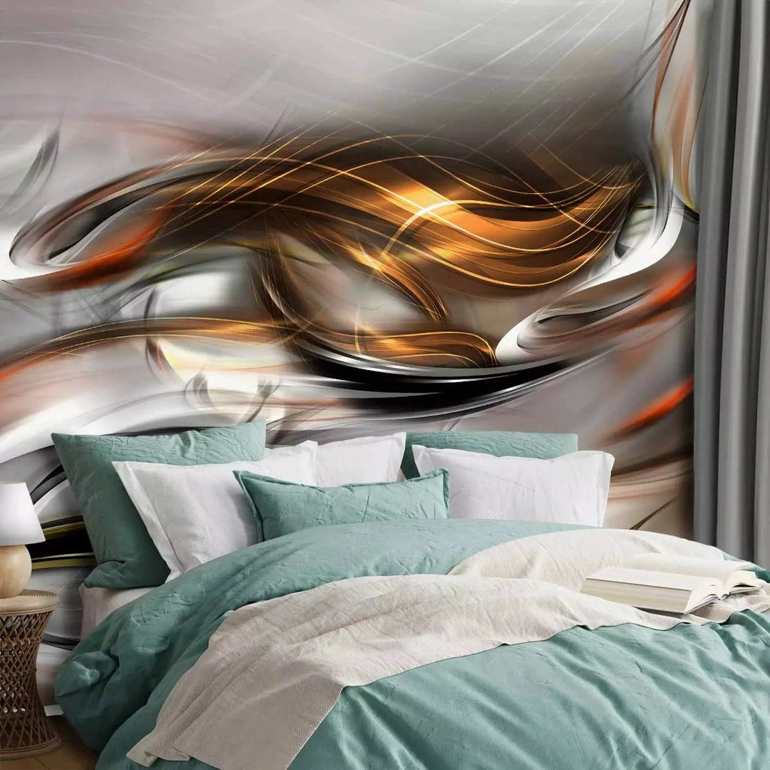 Fototapetes viesistabai ar abstrakciju - Zelta mākonis - pelēkā G-ART