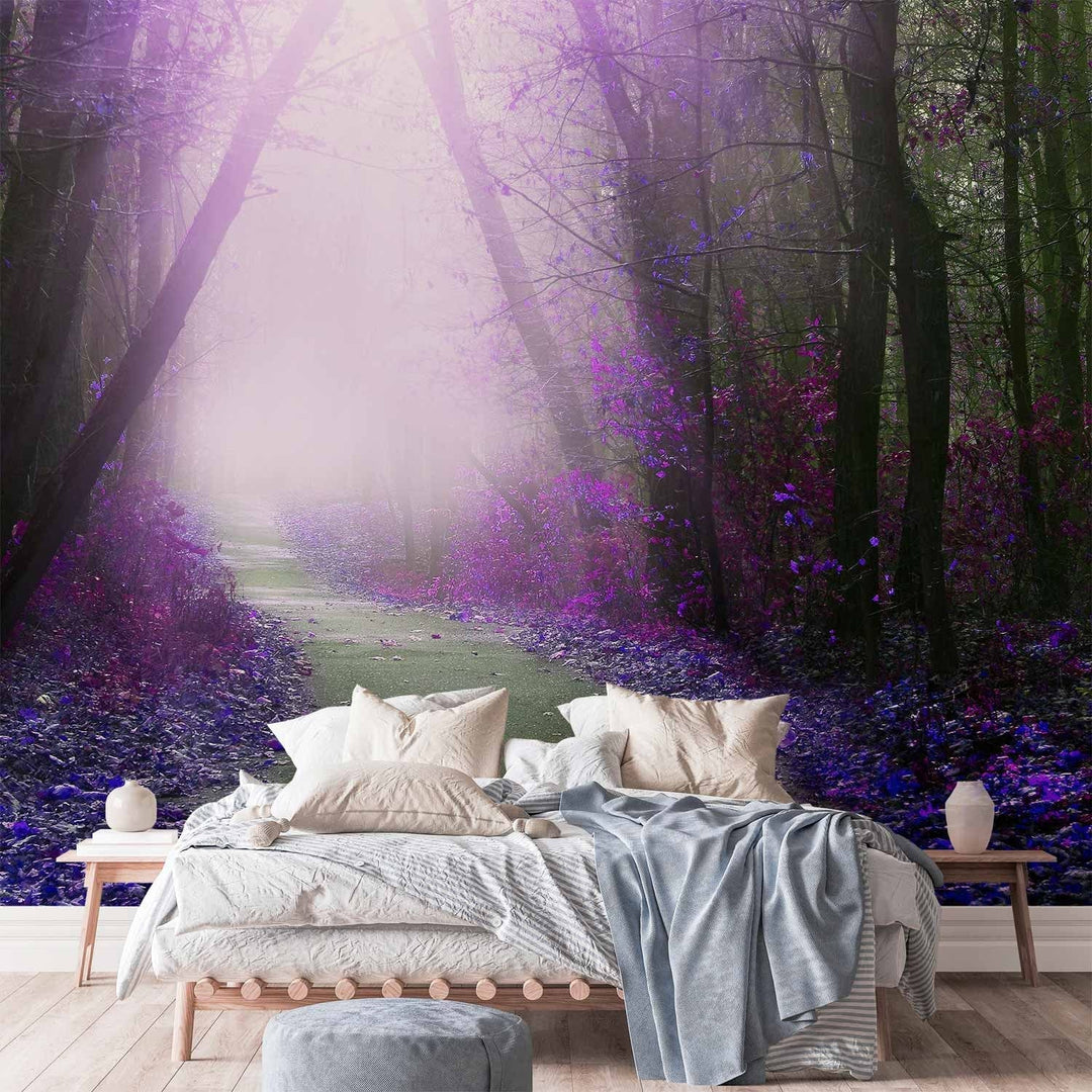 Fototapetes - Ainava ar ceļu, kas ved cauri mežam ar kokiem, 61858  G-ART