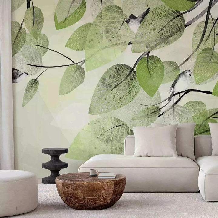 Fototapetes - Putni zaļā koka lapās - dabas atmosfera G-ART