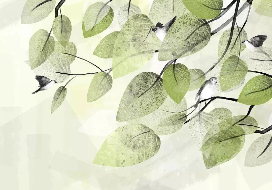 Fototapetes - Putni zaļā koka lapās - dabas atmosfera G-ART