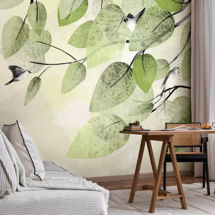 Fototapetes - Putni zaļā koka lapās - dabas atmosfera G-ART