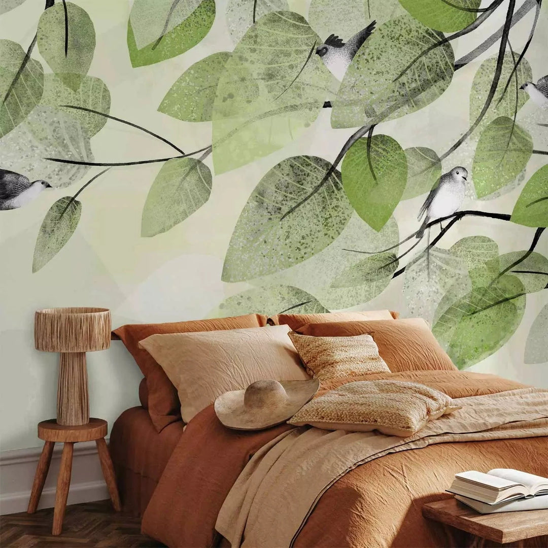 Fototapetes - Putni zaļā koka lapās - dabas atmosfera G-ART