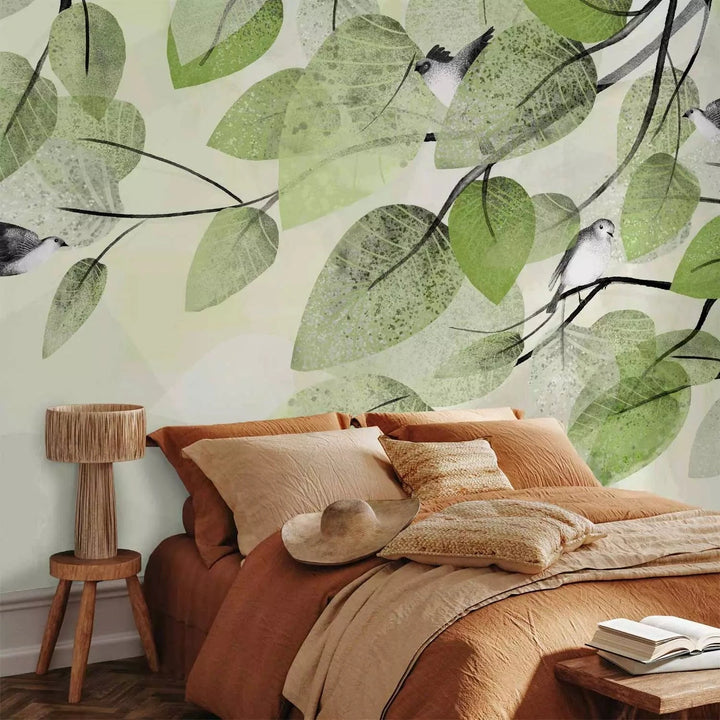 Fototapetes - Putni zaļā koka lapās - dabas atmosfera G-ART