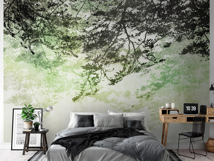 Fototapetes - Zari ar lapām uz gaiša fona, zaļos toņos - 148810 G-ART