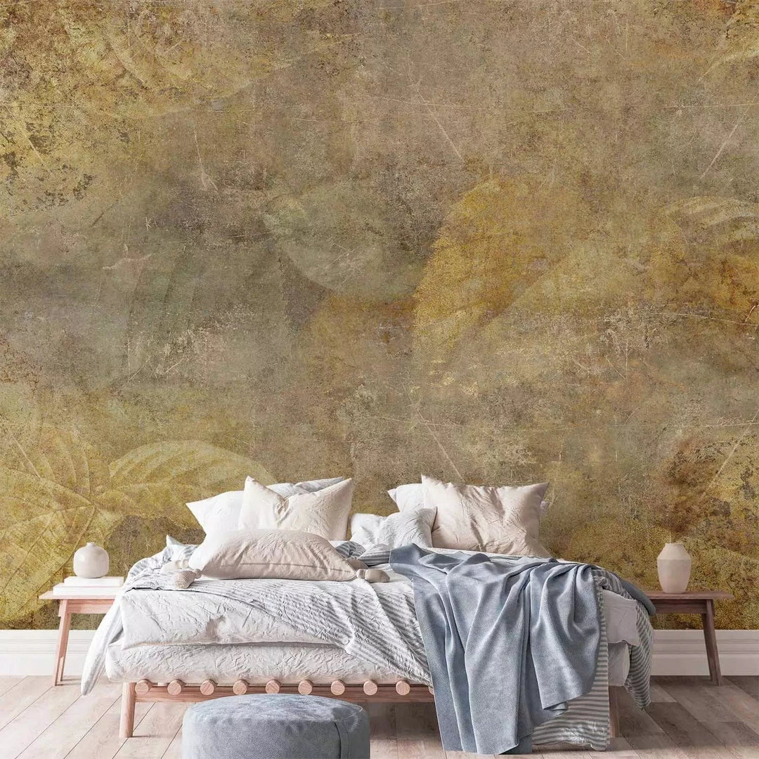 Fototapetes - zelta lapu kompozīcija uz betona tekstūras fona G-ART