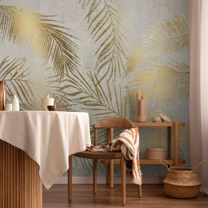 Fototapetes - Zelta palmas - interjers tropu stilā G-ART