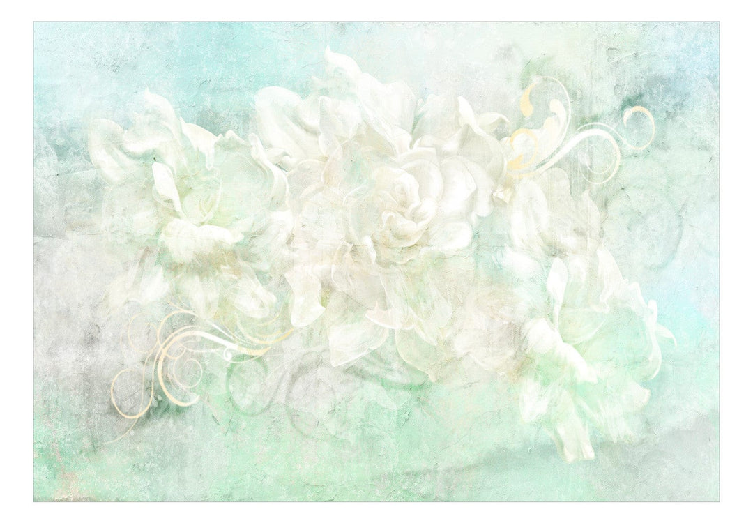 Fototapetes ar vintāžas fonu - Ziedēšana pasteļtoņos, zilā, zaļā G-ART