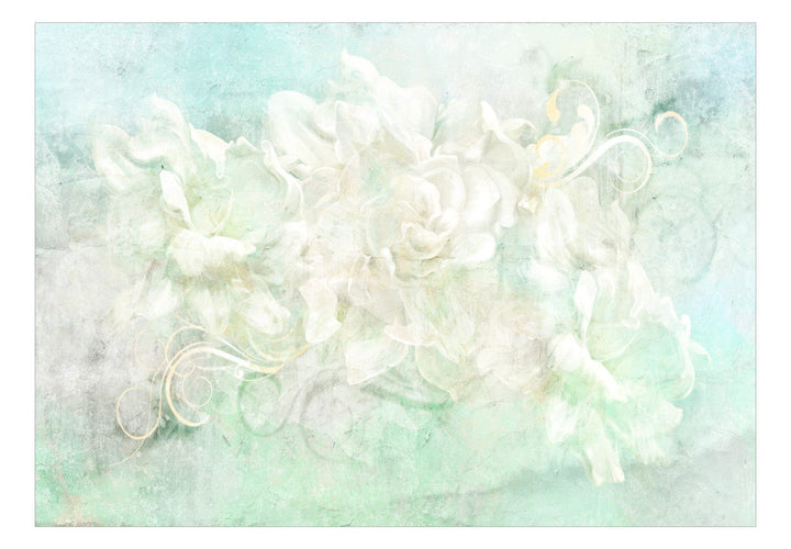 Fototapetes ar vintāžas fonu - Ziedēšana pasteļtoņos, zilā, zaļā G-ART