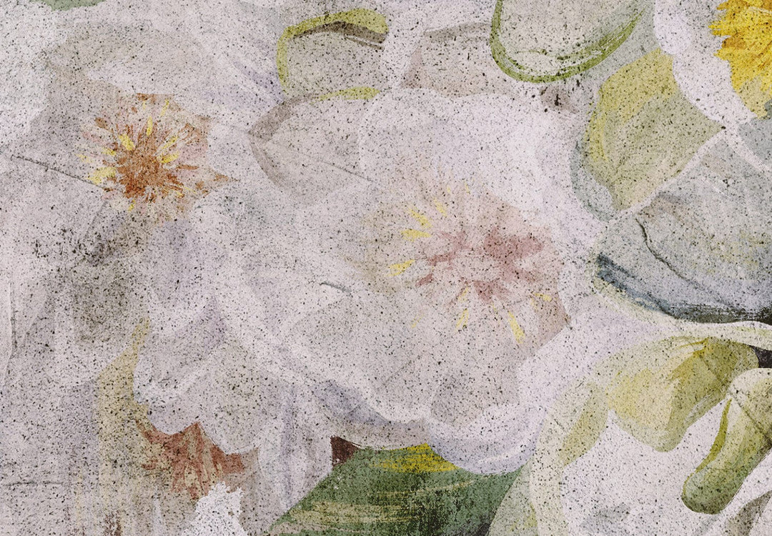Vintāžas fototapetes - Ziedi baltā, zaļā un dzeltenā krāsā - 137299 G-ART