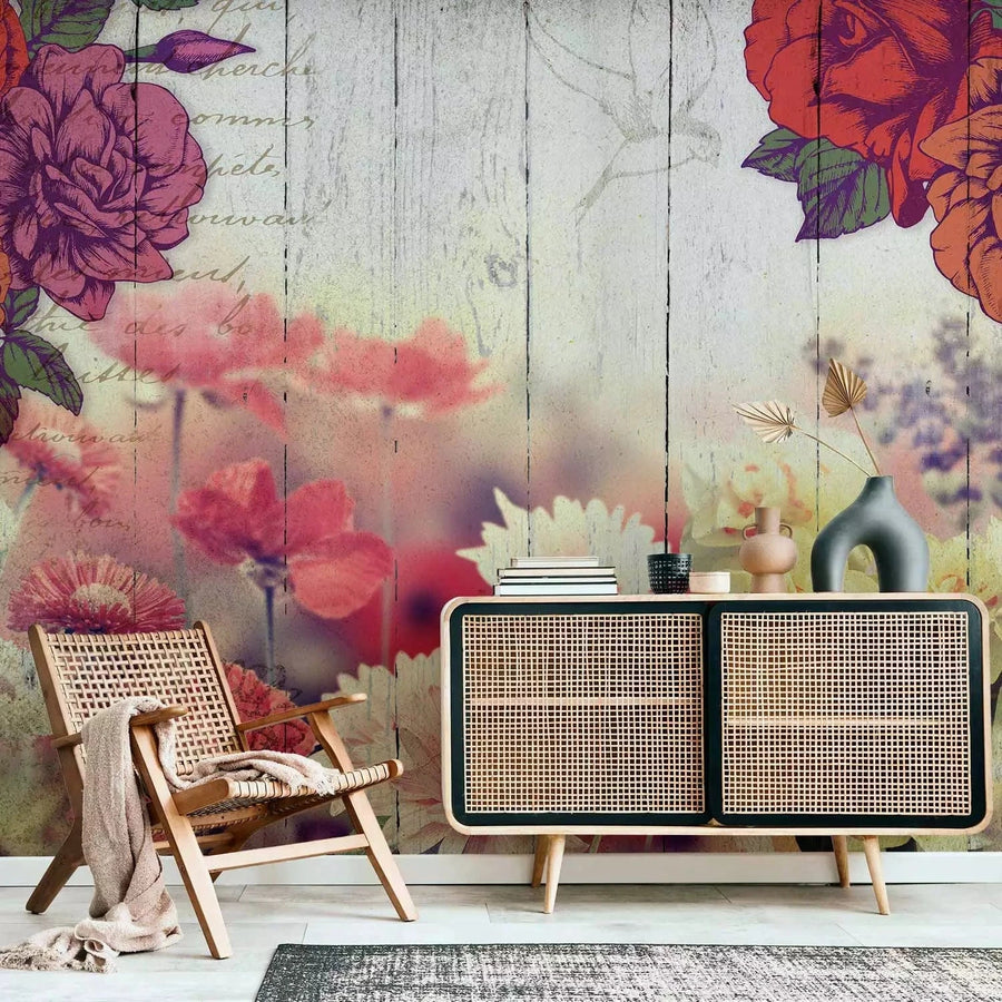 Fototapetes - Ziedi vintāžas stilā - nopirkt retro fototapetes  G-ART