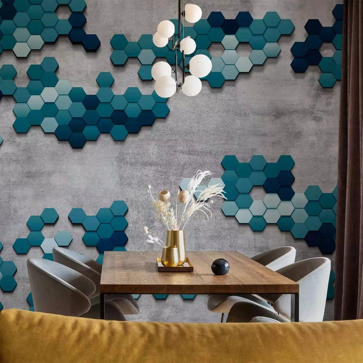 Fototapetes - zili sešstūri uz pelēka betona fona - guļamistabai G-ART