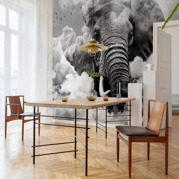 Fototapetes - Āfrikas zilonis debesīs starp mākoņiem ar putniem G-ART